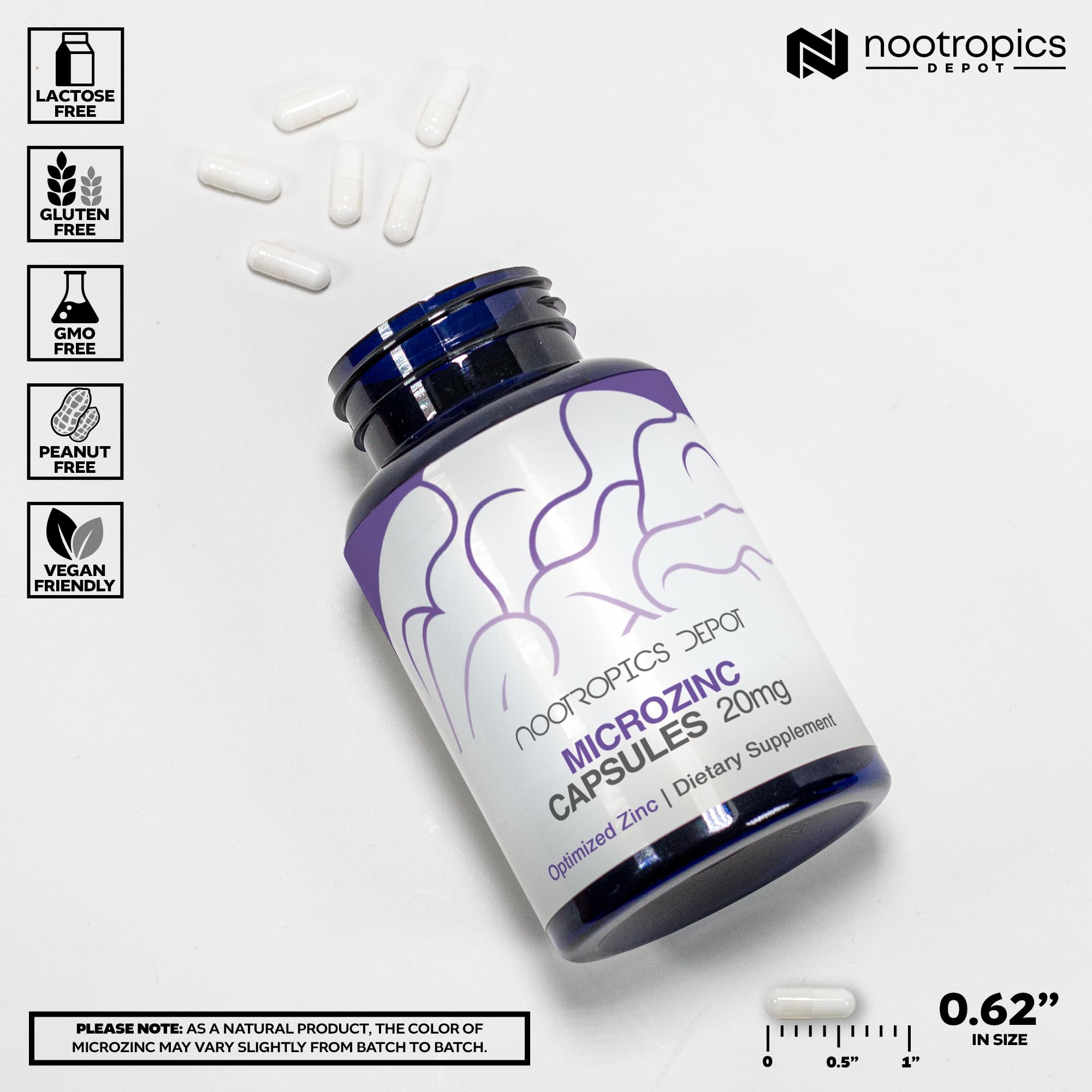 Nootropics Depot MicroZinc capsules label highlighting sucrosomial coating