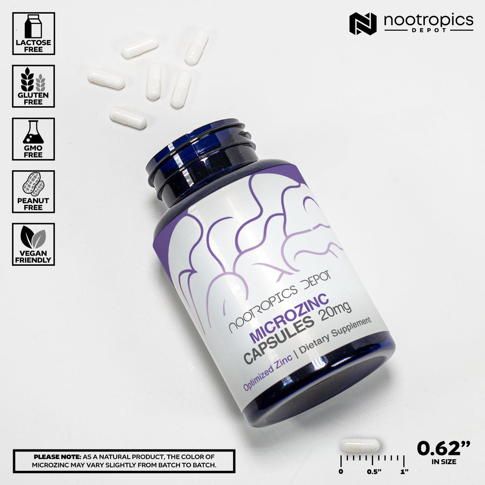 Nootropics Depot MicroZinc capsules label highlighting sucrosomial coating
