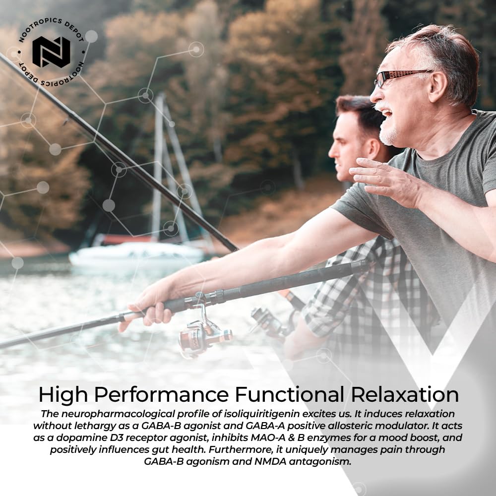 Nootropics Depot isoliquiritigenin bottle conveys mood support messaging.