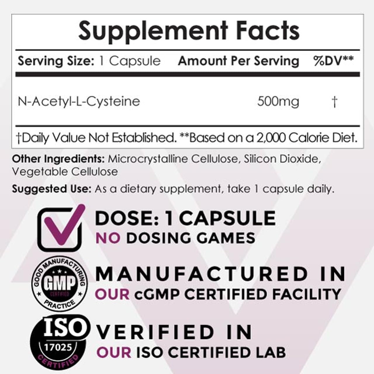 NAC capsules 500 mg pour shows easy daily dosing.