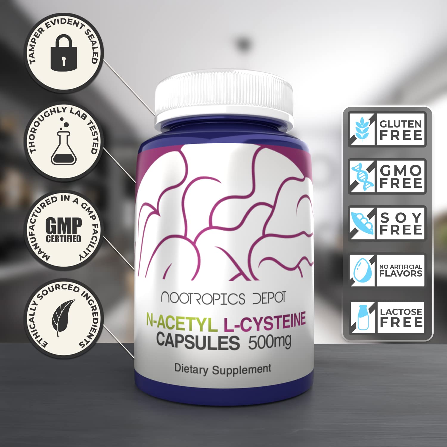 NAC supplement facts panel provides serving size and directions.