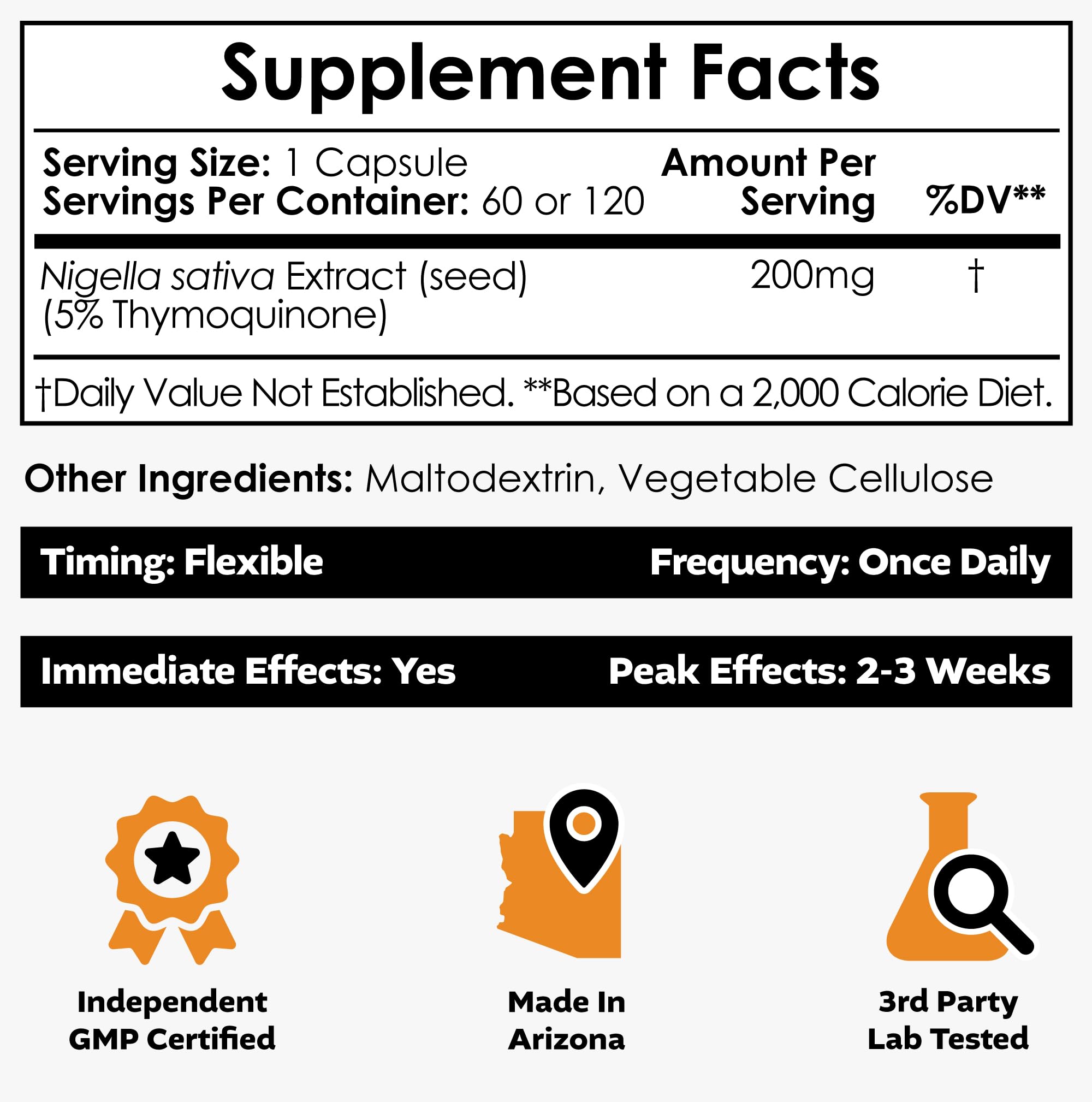Nootropics Depot Nigella Sativa capsule close-up showing 200 mg dose for brain health