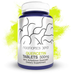 Nootropics Depot Quercetin 500mg bottle with 120-count label for daily immune support potential.