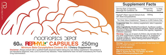 Nootropics Depot Rephyll capsules closeup shows 250 mg capsules