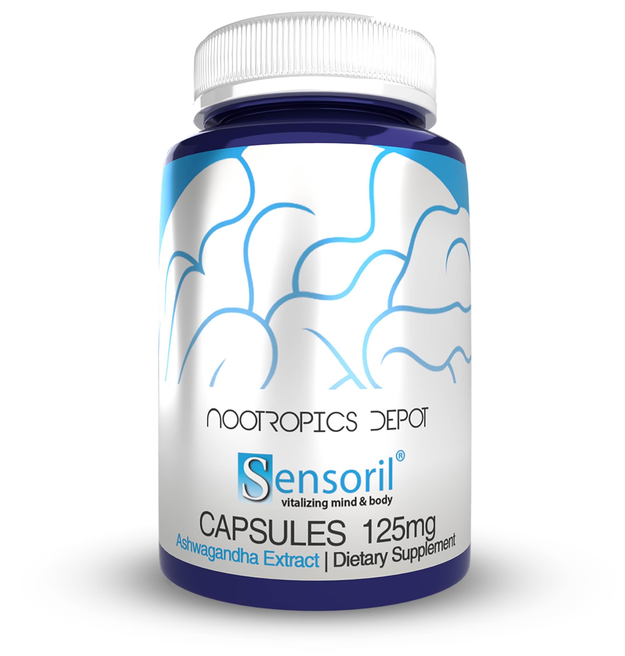 Nootropics Depot Sensoril capsules bottle front showing balanced energy and focus support