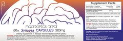 Nootropics Depot Synapsa Bacopa capsules label closeup highlighting standardized extract.