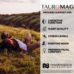 Nootropics Depot Tauromag capsules on desk suggesting daily use.