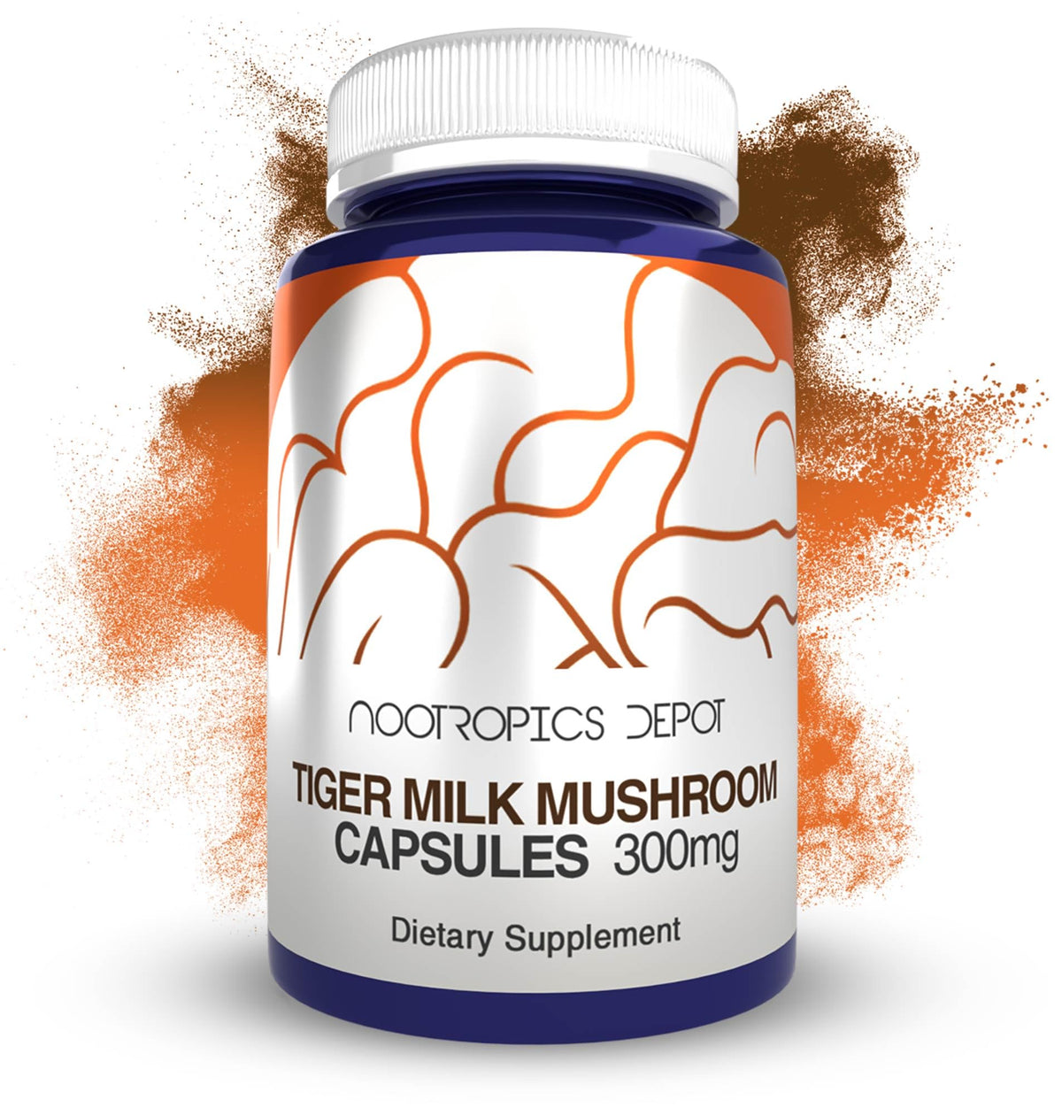 Nootropics Depot Tiger Milk Mushroom capsules bottle front for daily cognitive support.
