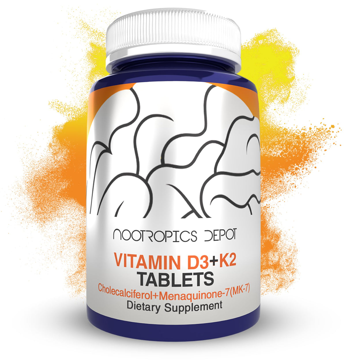 Nootropics Depot vitamin d3-k2 capsules bottle; convenient year-long supply for daily wellness