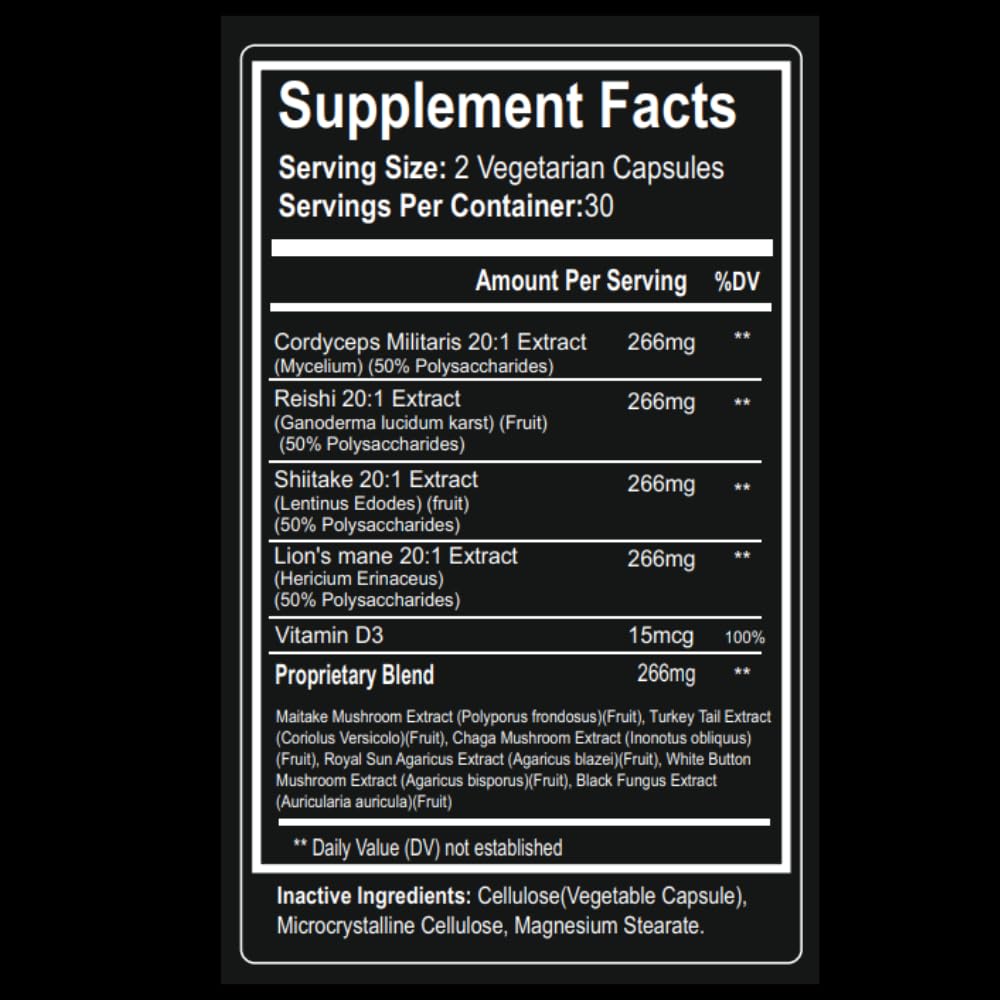 Nootrum Mushrooms label detail showcasing high-potency mushroom blend.
