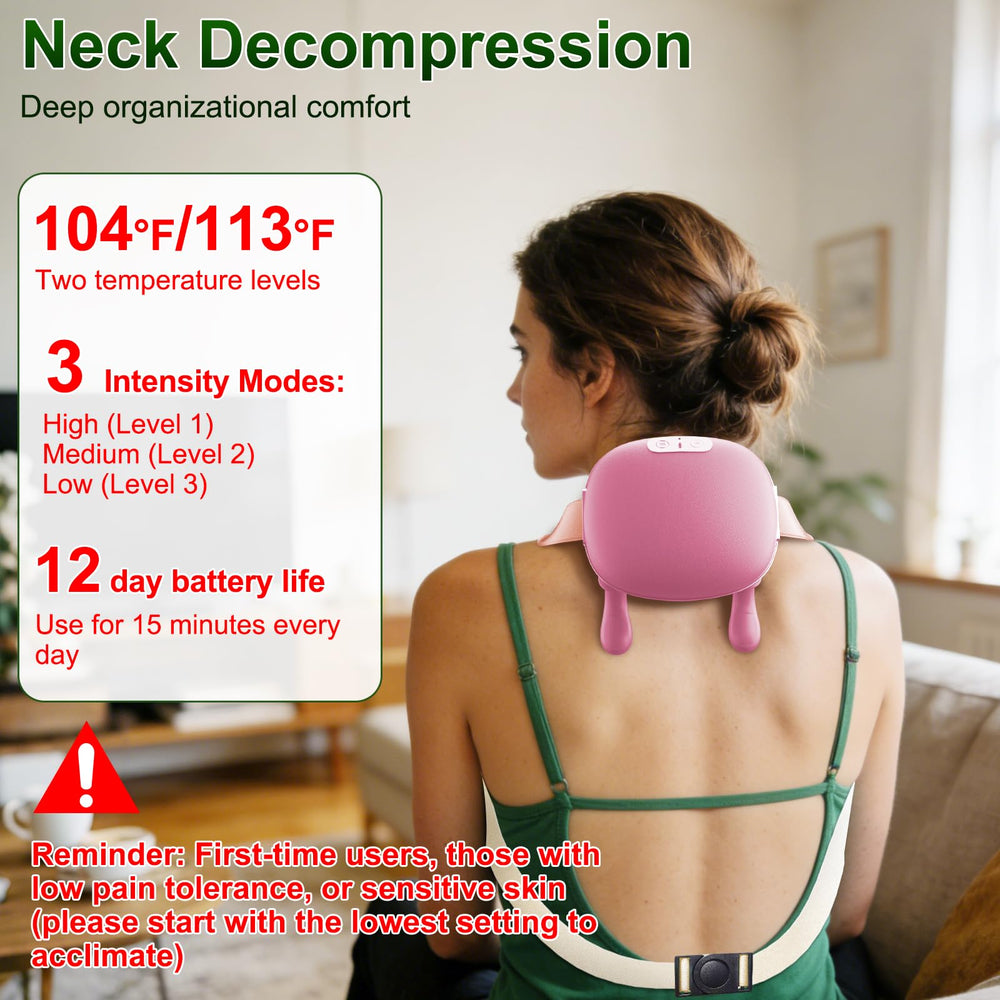 Nooydio neck massager heat therapy delivering soothing warmth to neck and shoulders.
