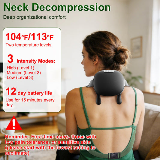 Nooydio neck massager side view highlights compact, portable form for on-the-go relief.