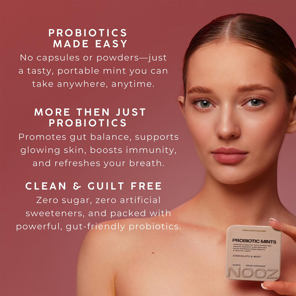 NOOZ Probiotic Mints probiotic-blend-visual highlights studied strains.