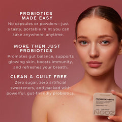 NOOZ Probiotic Mints probiotic-blend-visual highlights studied strains.