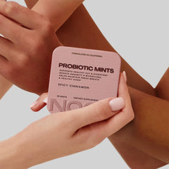 NOOZ Probiotic Mints clinical probiotic strains cue Lactobacillus formulations for daily balance.