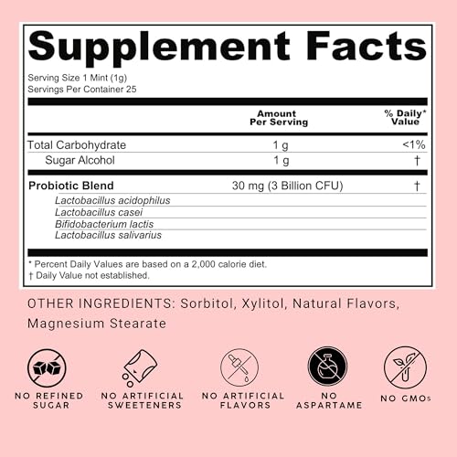 NOOZ Probiotic Mints sugar-free label signals guilt-free minting and dietary compatibility.