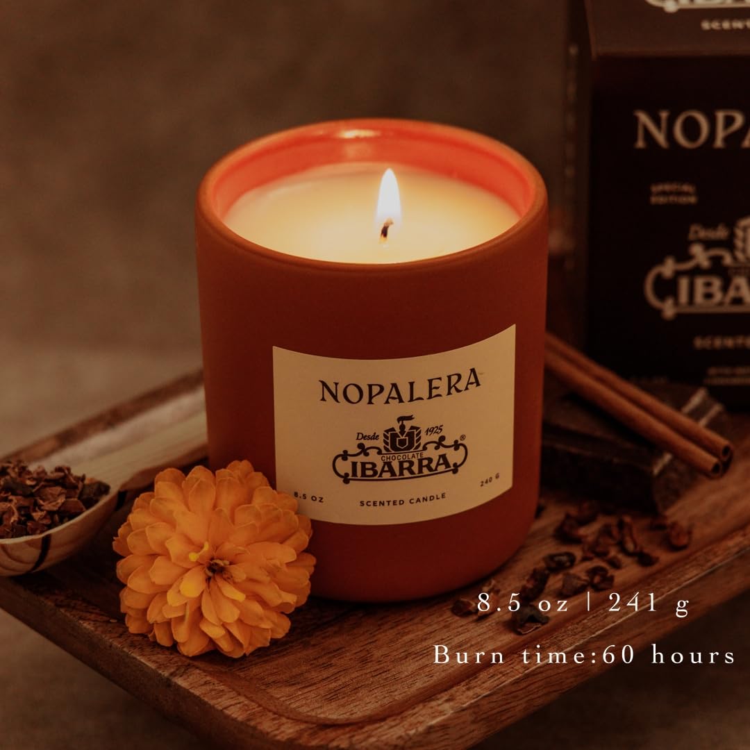 Nopalera Ibarra Chocolate Candle glow creates cozy evenings.