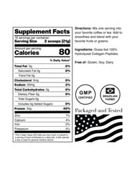 NorCal Hydrolyzed Collagen Peptides bottle-pour indicating easy mixing into drinks.