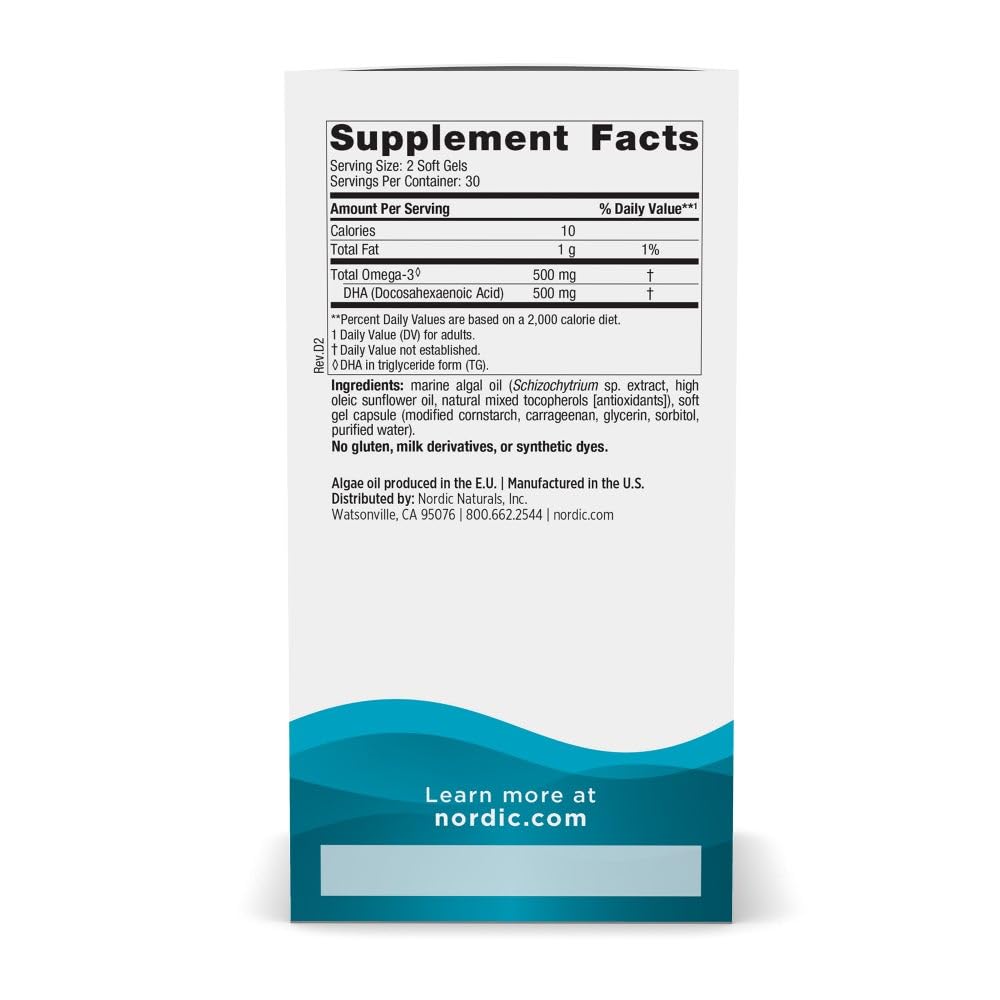 Nordic Naturals Algae DHA softgel pour with capsules ready to take