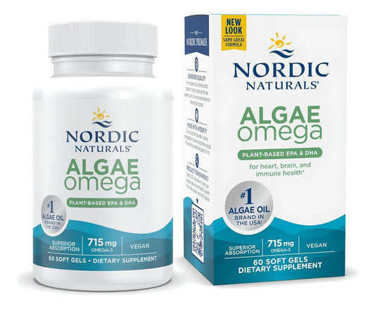 Nordic Naturals Algae Omega softgels in bottle supporting plant-based omega-3 intake