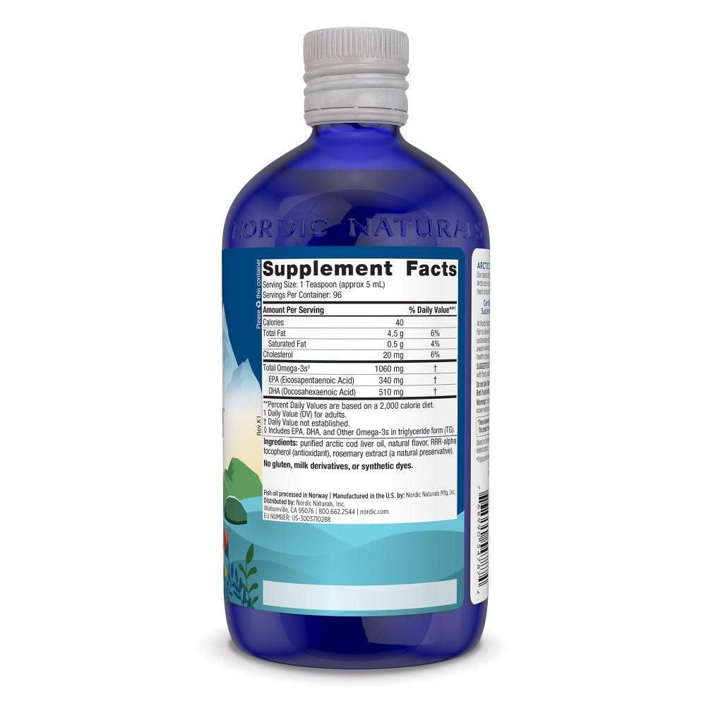 Nordic Naturals Arctic Cod Liver Oil orange cap close-up, easy daily dosing