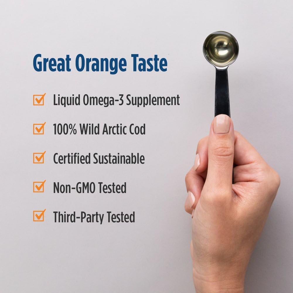 Nordic Naturals Arctic Cod Liver Oil orange bottle angled view highlighting bottle design