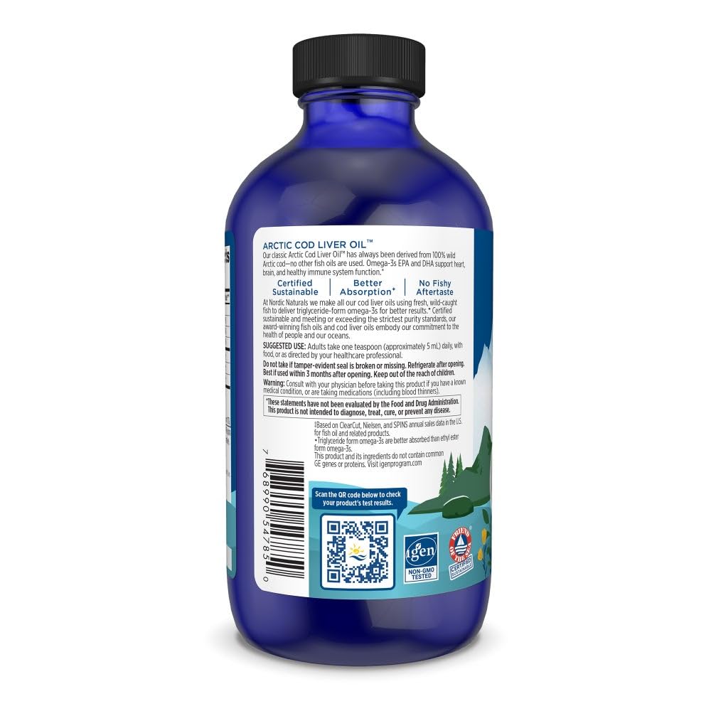 Nordic Naturals Arctic Cod Liver Oil orange pour—easy to add to daily routine.