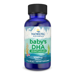 Nordic Naturals Baby’s DHA Vegetarian bottle being poured into a baby bottle