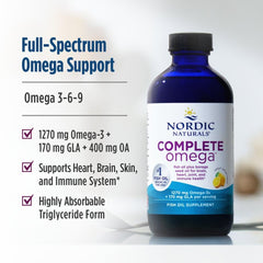 Morning routine with Nordic Naturals Complete Omega lemon bottle on kitchen counter.