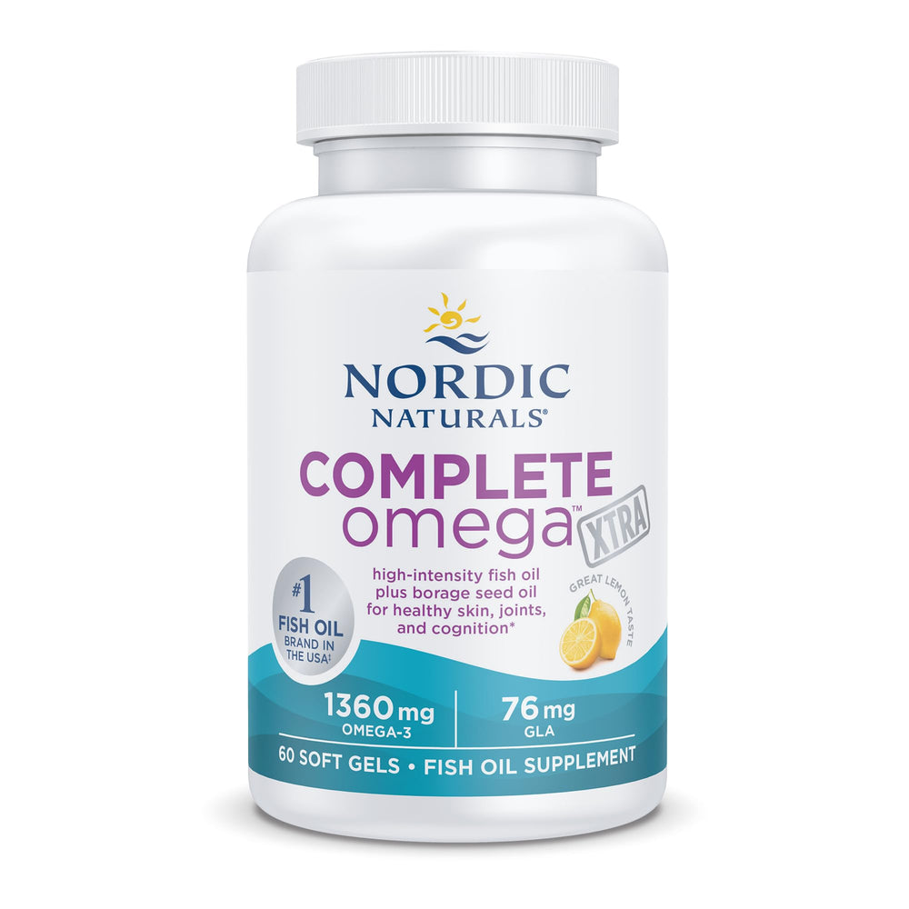 Nordic Naturals Complete Omega Xtra Lemon pack shot for convenient 30-serving supply.