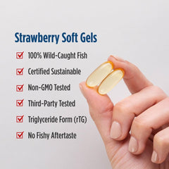 Nordic Naturals DHA Xtra strawberry eco-friendly production seal underscores ethical innovation.