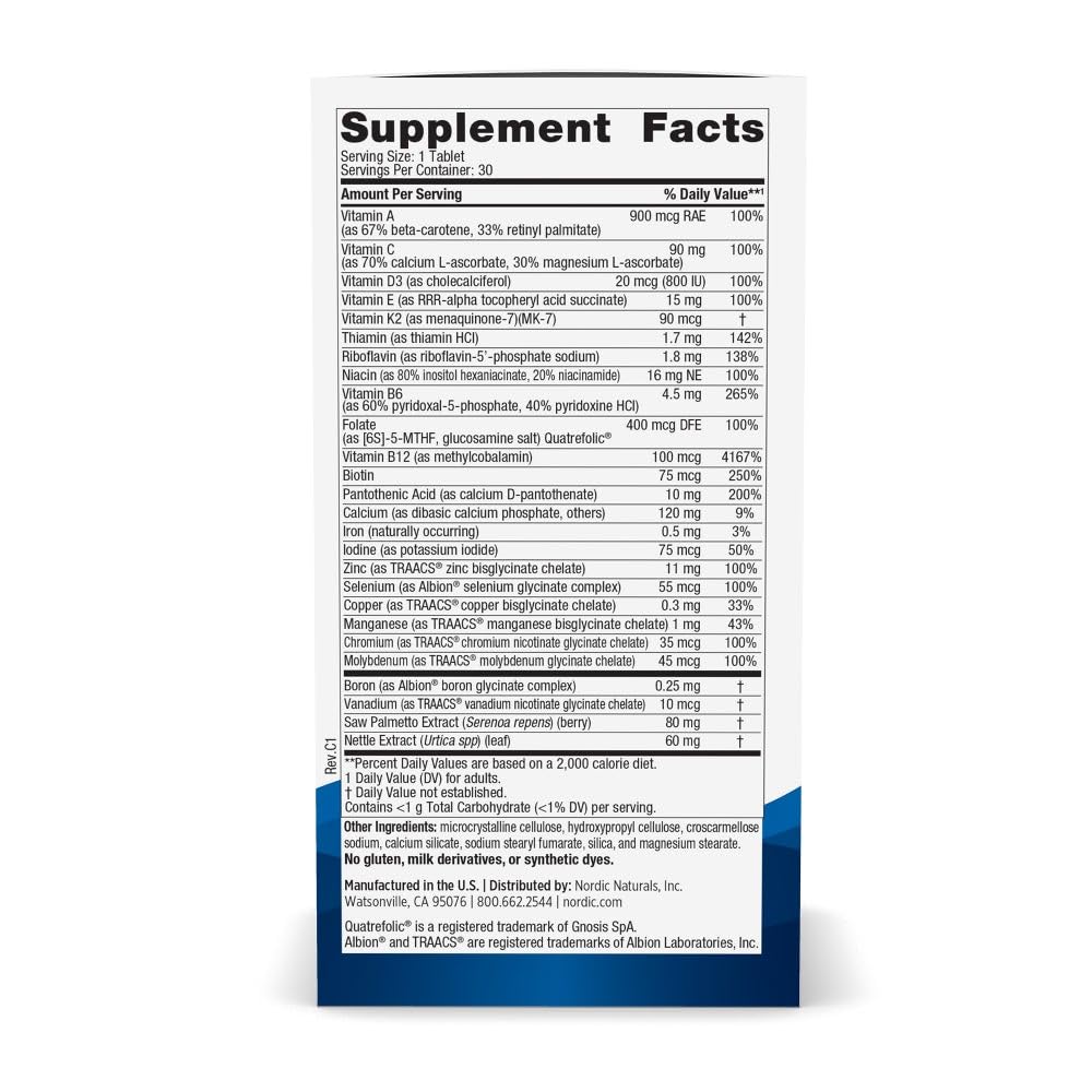 Nordic Naturals Men's Multivitamin One Daily tablet close-up showing minerals
