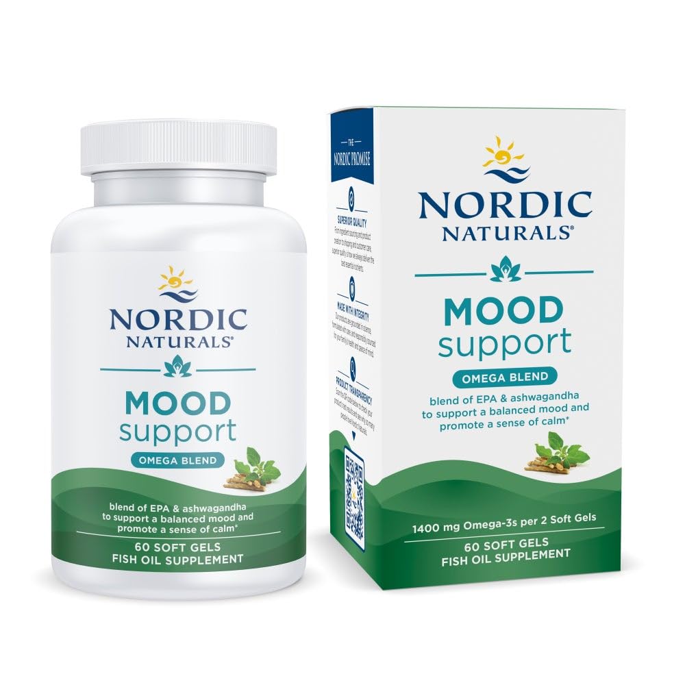 Nordic Naturals Mood Support Omega Blend bottle for daily calm and balance.
