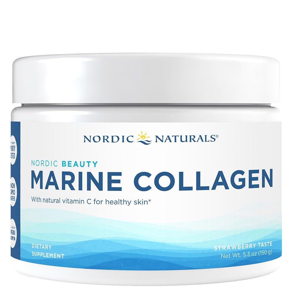 Nordic Naturals Nordic Beauty Marine Collagen Powder strawberry bottle shown for skin and joint support