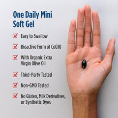 Nordic Naturals CoQ10 Ubiquinol bottle capsules image emphasizes convenient daily use.