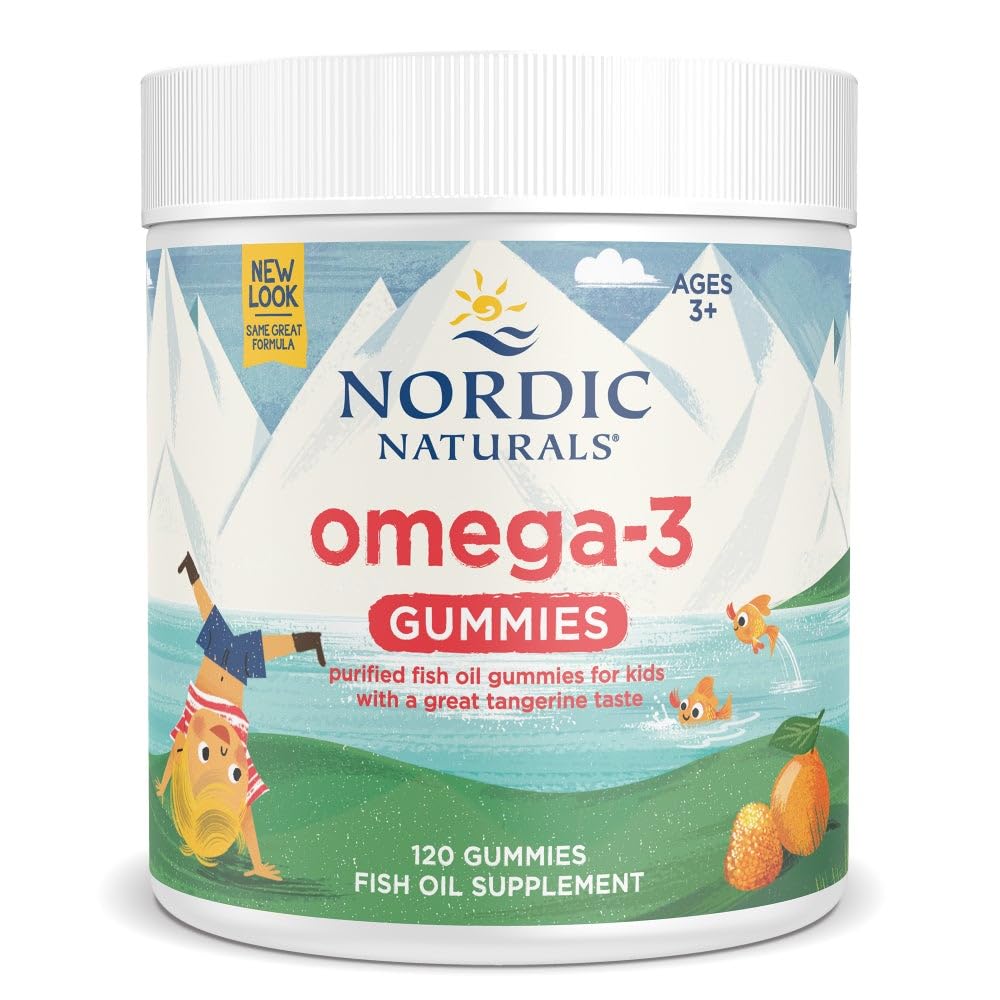 Nordic Naturals Nordic Omega-3 Gummies Tangerine bottle front shows kid-friendly omega-3 support