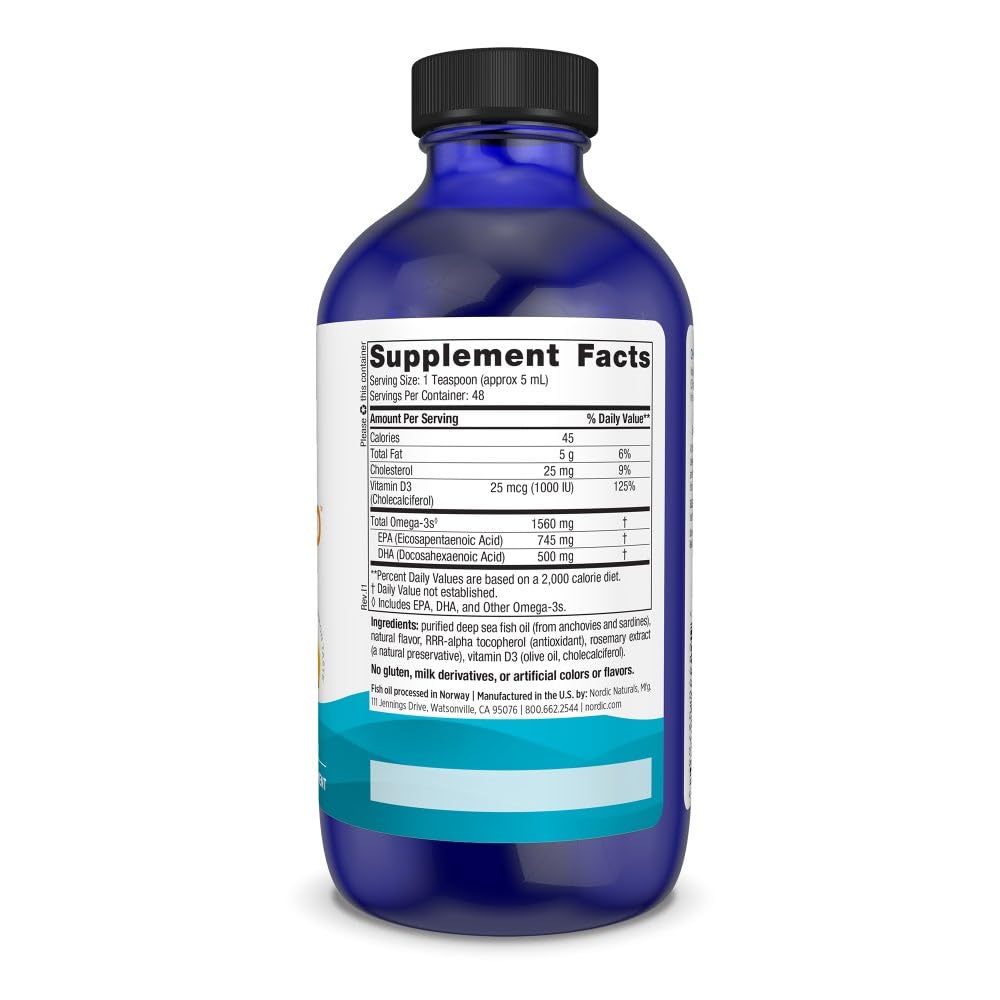 Nordic Naturals Omega-3D bottle label close-up showing Vitamin D3 addition