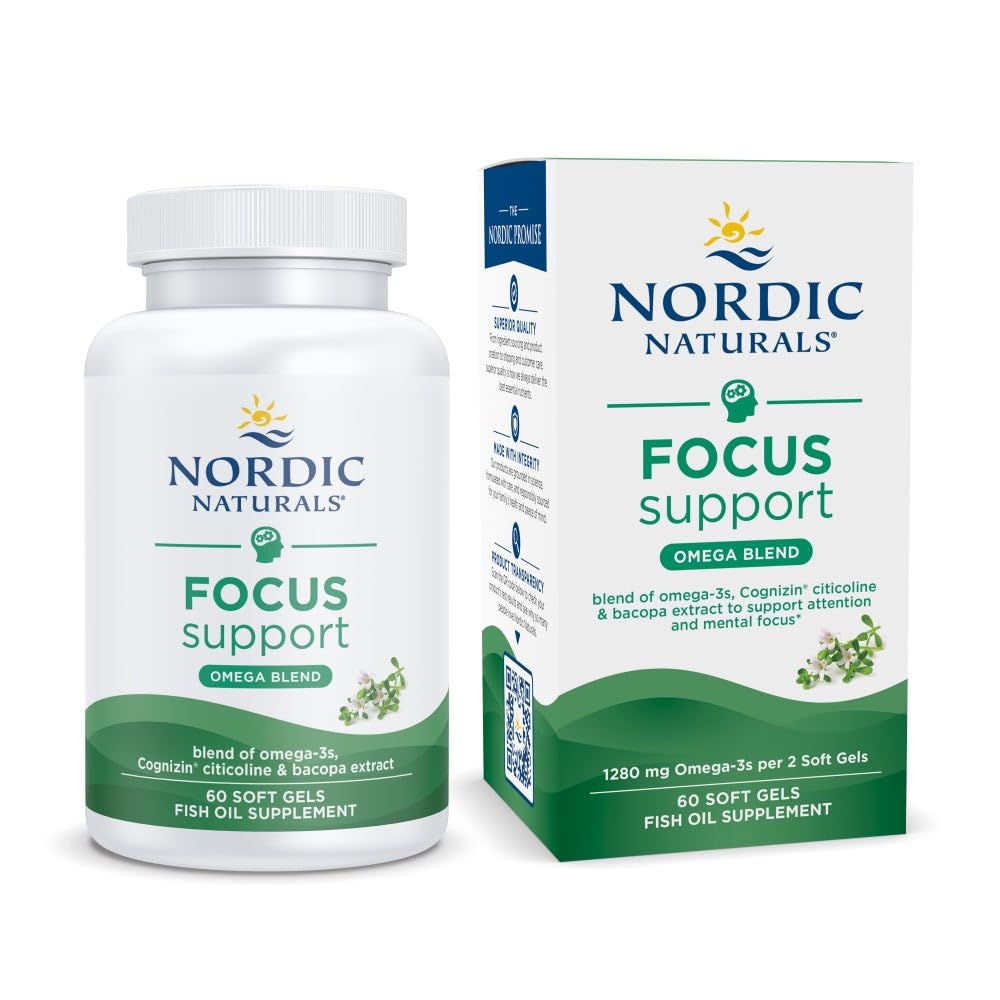 Nordic Naturals Omega Focus lemon softgel bottle—easy daily brain health support.
