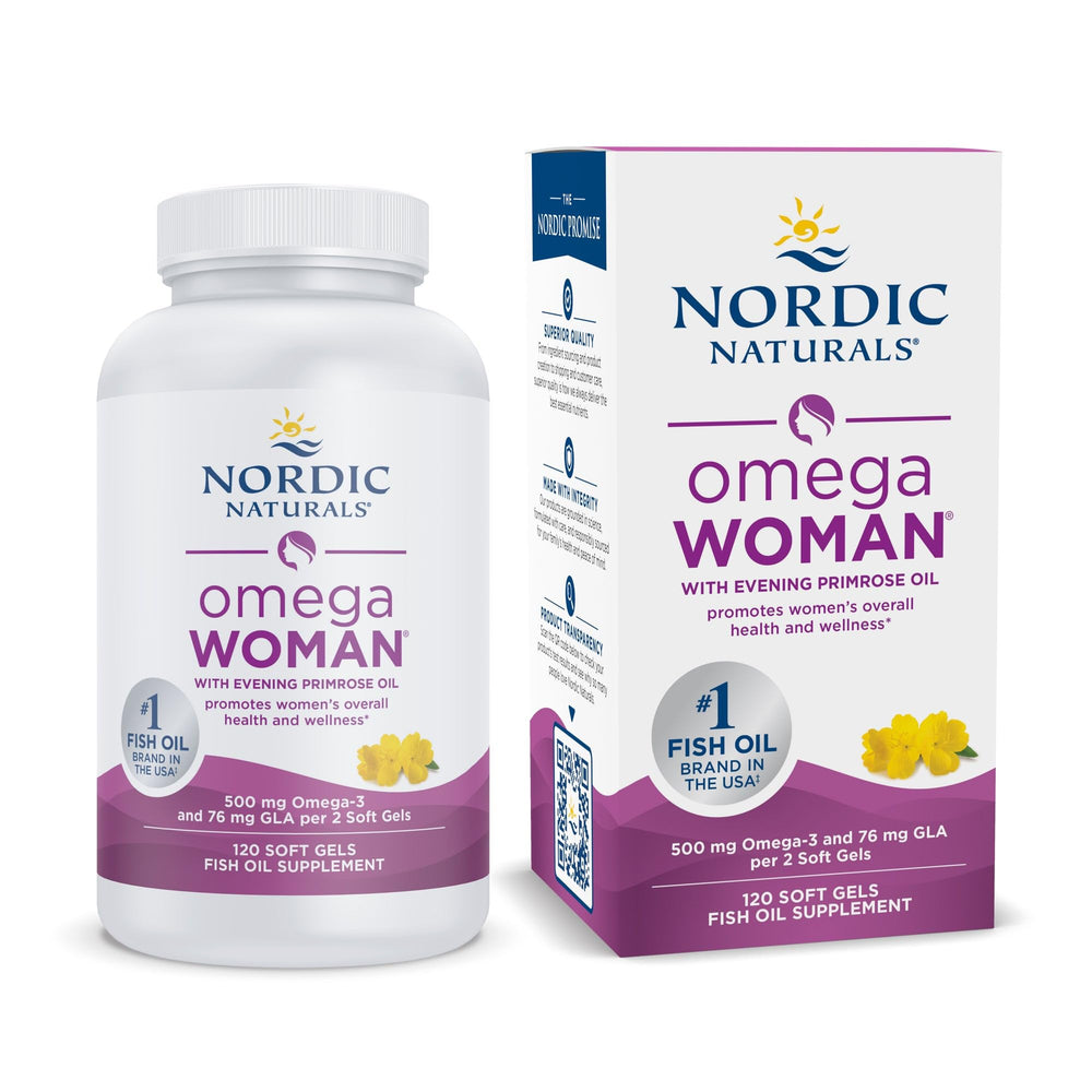 Nordic Naturals Omega Woman lemon bottle for easy daily omega-3 routine.