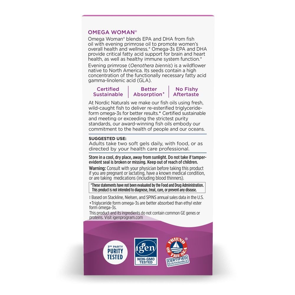 Nordic Naturals Omega Woman lemon flavor close-up label detail.