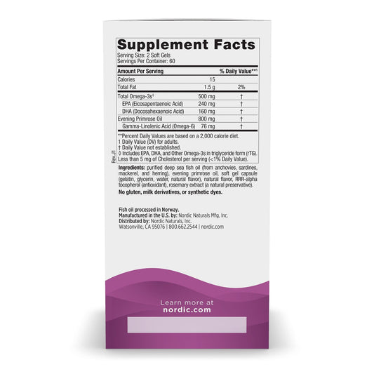 Nordic Naturals Omega Woman softgels with lemon taste for smooth intake.