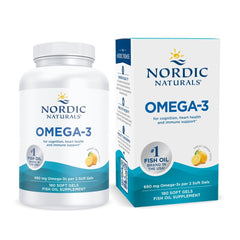 Nordic Naturals Omega-3 lemon softgels bottle emphasizes purity for daily wellness