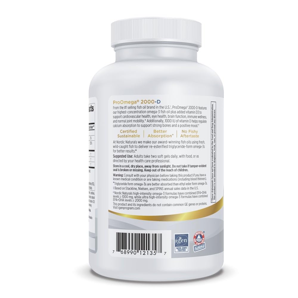 Nordic Naturals ProOmega 2000-D label close-up highlighting purity and ingredients