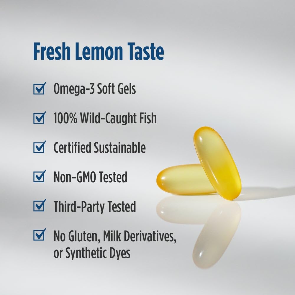 Nordic Naturals ProOmega-D lemon soft gels close-up shows texture and lemon taste.