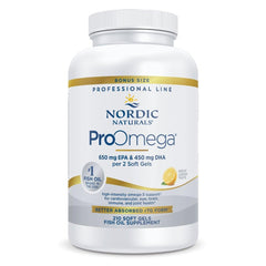 Nordic Naturals ProOmega lemon bottle on kitchen counter supports daily omega-3 intake