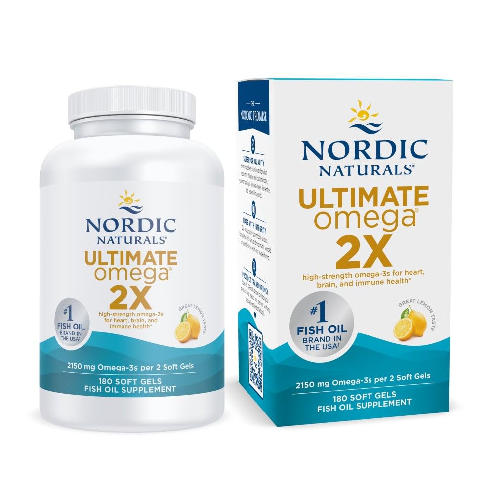 Nordic Naturals Ultimate Omega 2X lemon bottle with high-potency omega-3s for heart and brain support