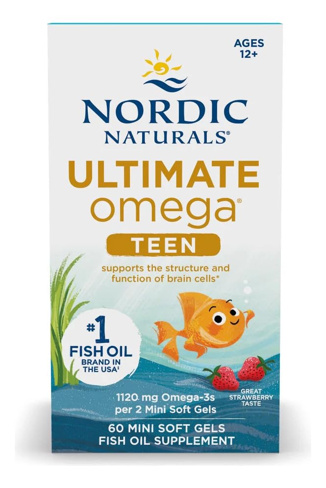 Purity seal and third-party testing badge on Nordic Naturals Ultimate Omega 2x Teen package.