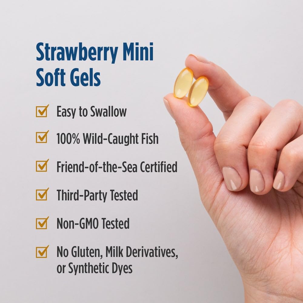 Close-up of strawberry flavor and gel texture from Nordic Naturals Ultimate Omega 2x Teen.