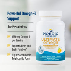 Nordic Naturals Ultimate Omega bottle side view highlighting lemon flavor
