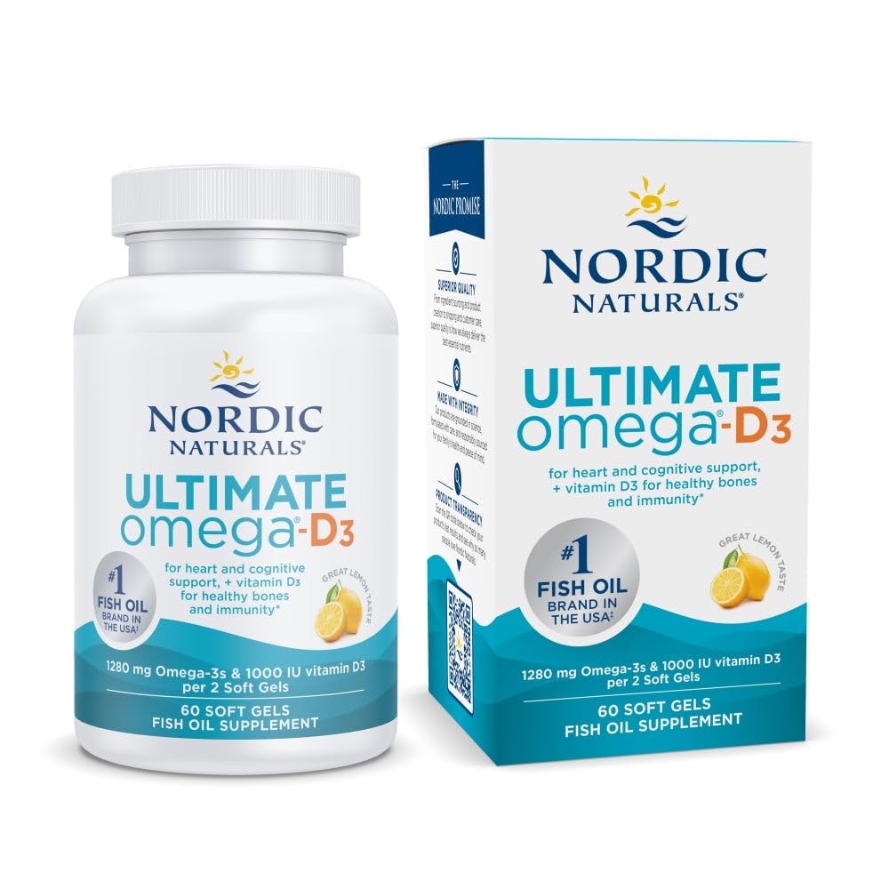 Nordic Naturals Ultimate Omega-D3 Lemon bottle front highlighting daily omega-3 intake